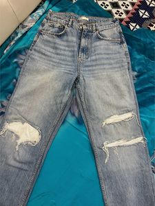 Blue Ripped Straight Leg Jeans