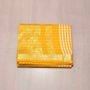 Yellow &amp; White Cotton Saree
