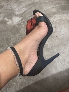 Black Heels with Rose Detail