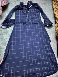 Blue Grid Midi Dress