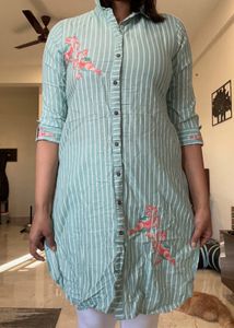 Striped Bird Embroidered Top