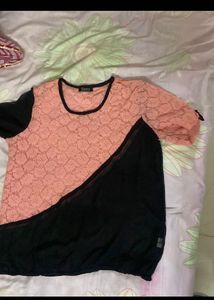 Peach Black Net Top