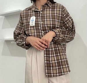 brown korean check shirt