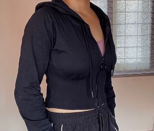 Black Cropped Zip Hoodie