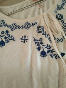 Mossimo Embroidered Tie-Neck Top