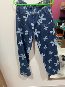 Floral Blue Denim Jeans