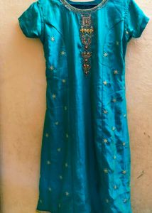 Vibrant Teal Embroidered Ethnic Dress Full Set