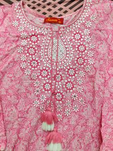 Pink Embroidered Kurta &amp; pants with dupatta