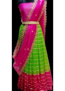 Pink &amp; Green Embroidered Lehenga
