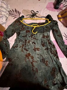 Green Floral Velvet Dress