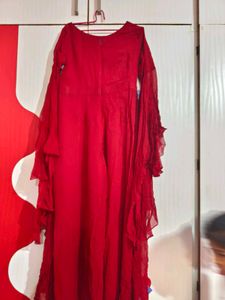 Red embroidered party wear Jumpsuit