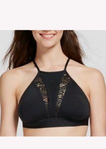 MOSSIMO HIGH NECK LACE INSET HALTER BIKINI TOP.