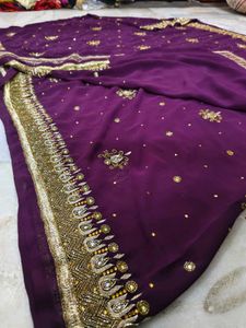 Purple Embroidered Saree Aari Work