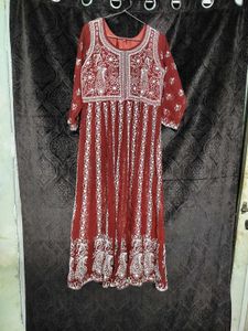 🌷Rust Chikankari Anarkali Kurta!