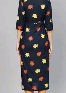 Libas Women Blue &amp; Orange Printed Straight Kurta