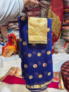 Blue & Gold Sari with Blouse