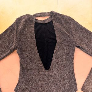 Shimmery Long Sleeve Backless Bodysuit