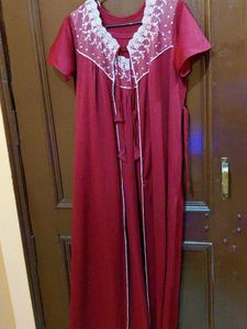 Elegant 2 Piece Maroon Nighty