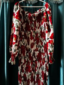Red Floral Dress Size- Small