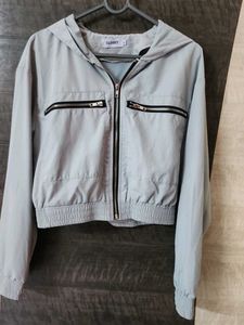 Pale Blue Cropped Zip-Up Hoodie