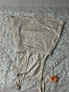 Beige Tie Waist Apron Dress