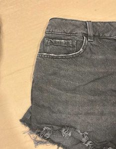 Distressed Black Denim Shorts