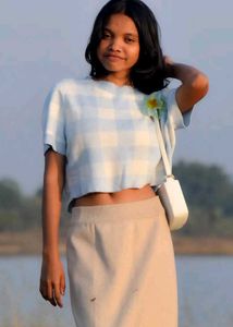 Blue Checkered Crop Top