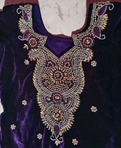 Heavy Work Purple Velvet Embellished Kurti