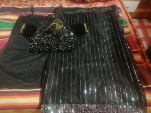 Stunning Black Sequin Saree with Blouse