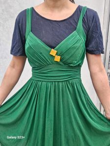 GREEN STRIP DRESS WITH BLACK INNER