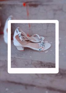 White Floral Block Heel