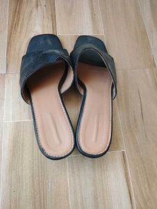 Black Block Heel Slides
