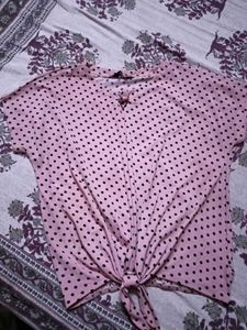 Polka Dot Pink Top With Tie Knot 🪢