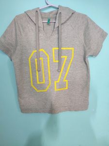 Benetton Gray Cropped Hoodie