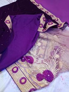 Embroidered Velvet Purple Lehenga Saare