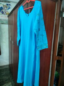 Sky-blue Long Kurti Pant.