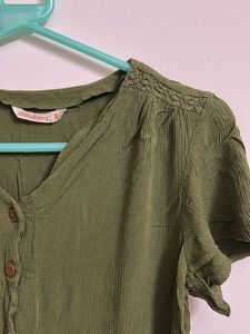 Olive Green Button-Up Top
