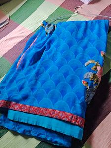 Blue Floral Print Saree