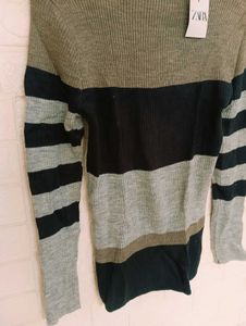 highneck a Striped Turtleneck Sweater