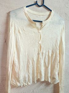 PLUS SIZE Crop Top Cardigan Ribbed Cream