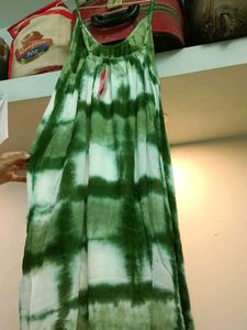 Green Tie-Dye Tassel Dress