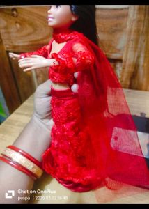 Red Barbie Or Blythe Doll Lehenga Choli Set