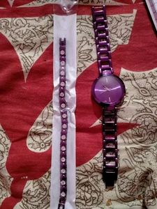 Watch And Bracelet Combo- Purple