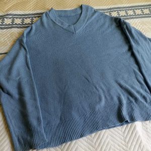 Blue V-Neck Pullover Sweater
