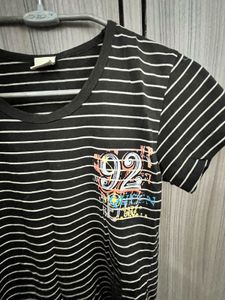 Black Striped T-Shirt with Graphic Print
