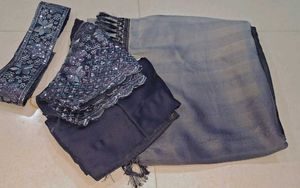 Elegant Grey Sequin Saree