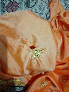 Satin Golden Embroidery Saree