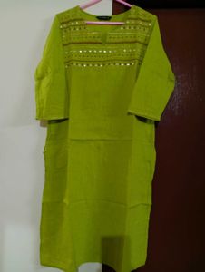 Lemon Green Cotton Kurti For Daily Use