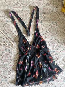Butterfly Print Halter backless Top