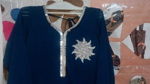 Elegant Navy &amp; Of White Embroidered Pant Suit